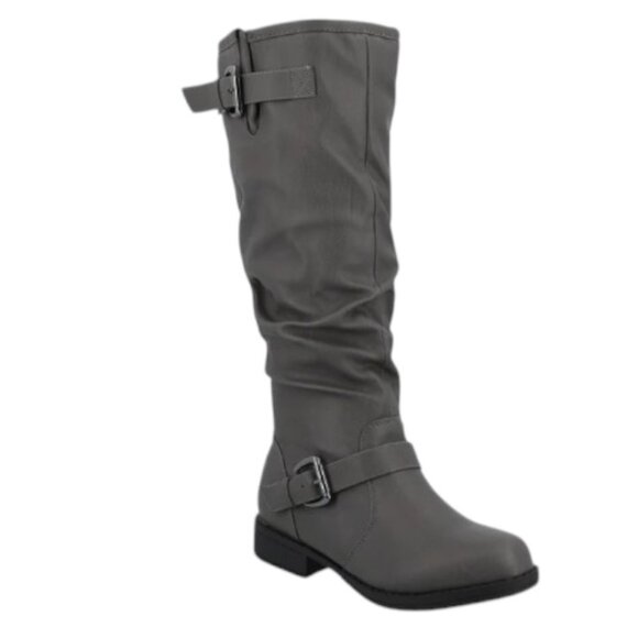 Journee Collection Gray Faux Leather Stormy Rutched Side Riding Boots – Size 8 - Picture 3 of 16